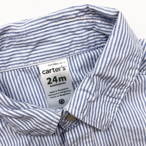Carter's blue/white striped baby boy long sleeve button down shirt - Picture 2 of 4